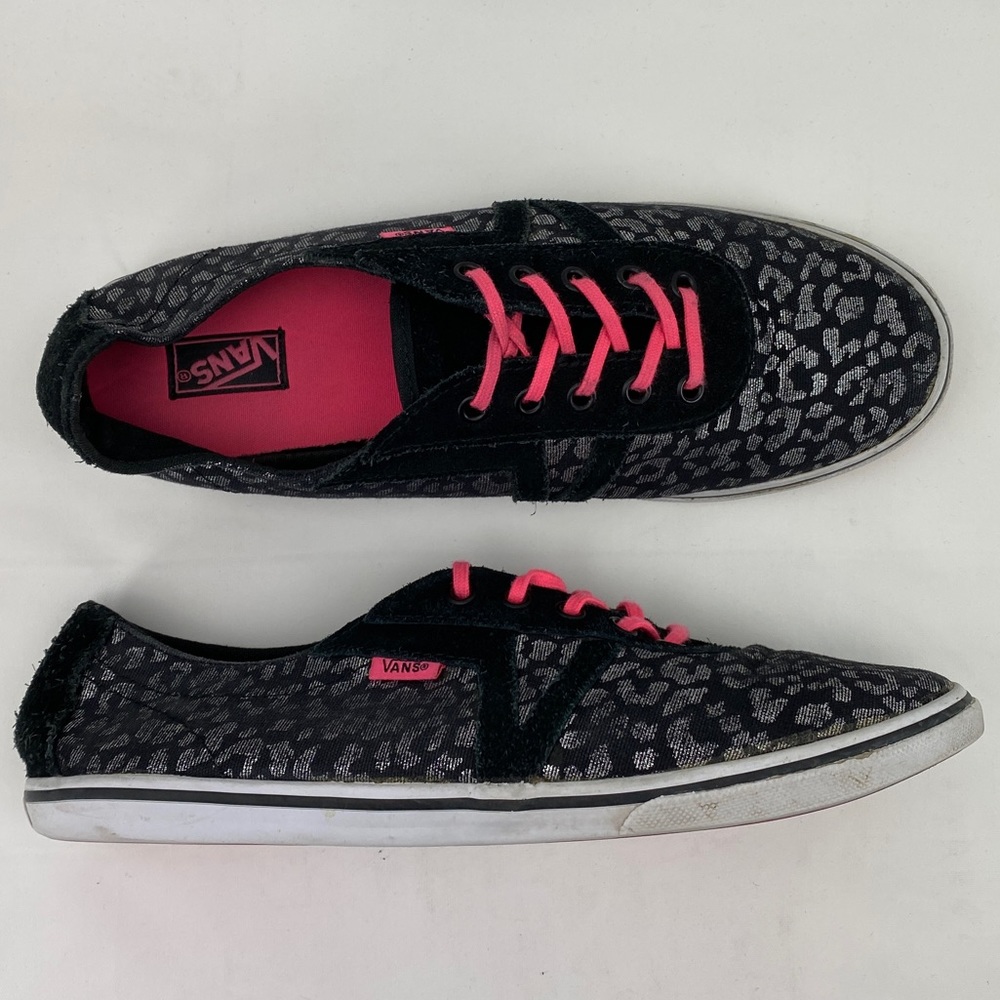 VANS Black Cheetah Leopard Print  Canvas Low Skate Sneaker Size 8.5